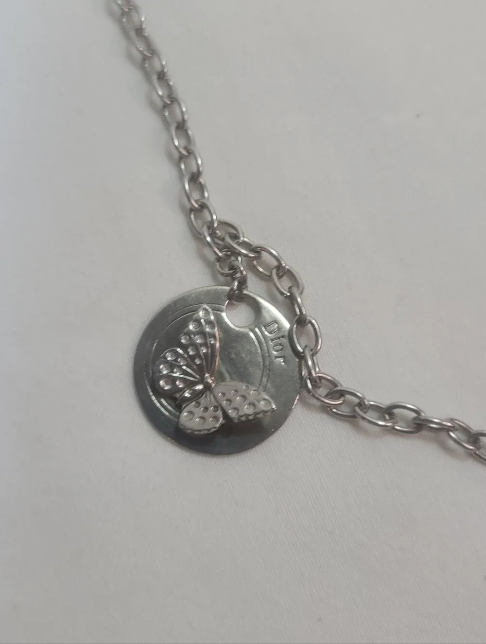 Dior Paris Butterfly & Hearts Charms Two Tiered 925 Sterling Silver Necklace